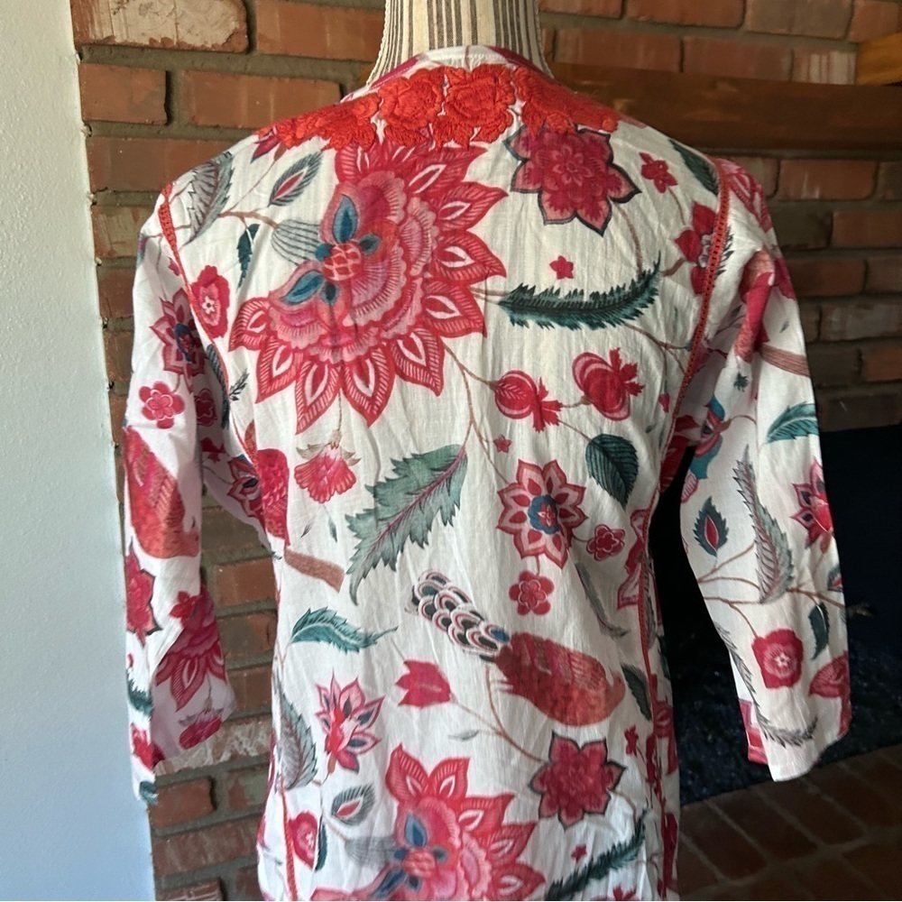 Tuckernuck Ro’s Garden Embroidered Floral Tunic Cotton Dress in Pink & Red XS - Picture 9 of 11